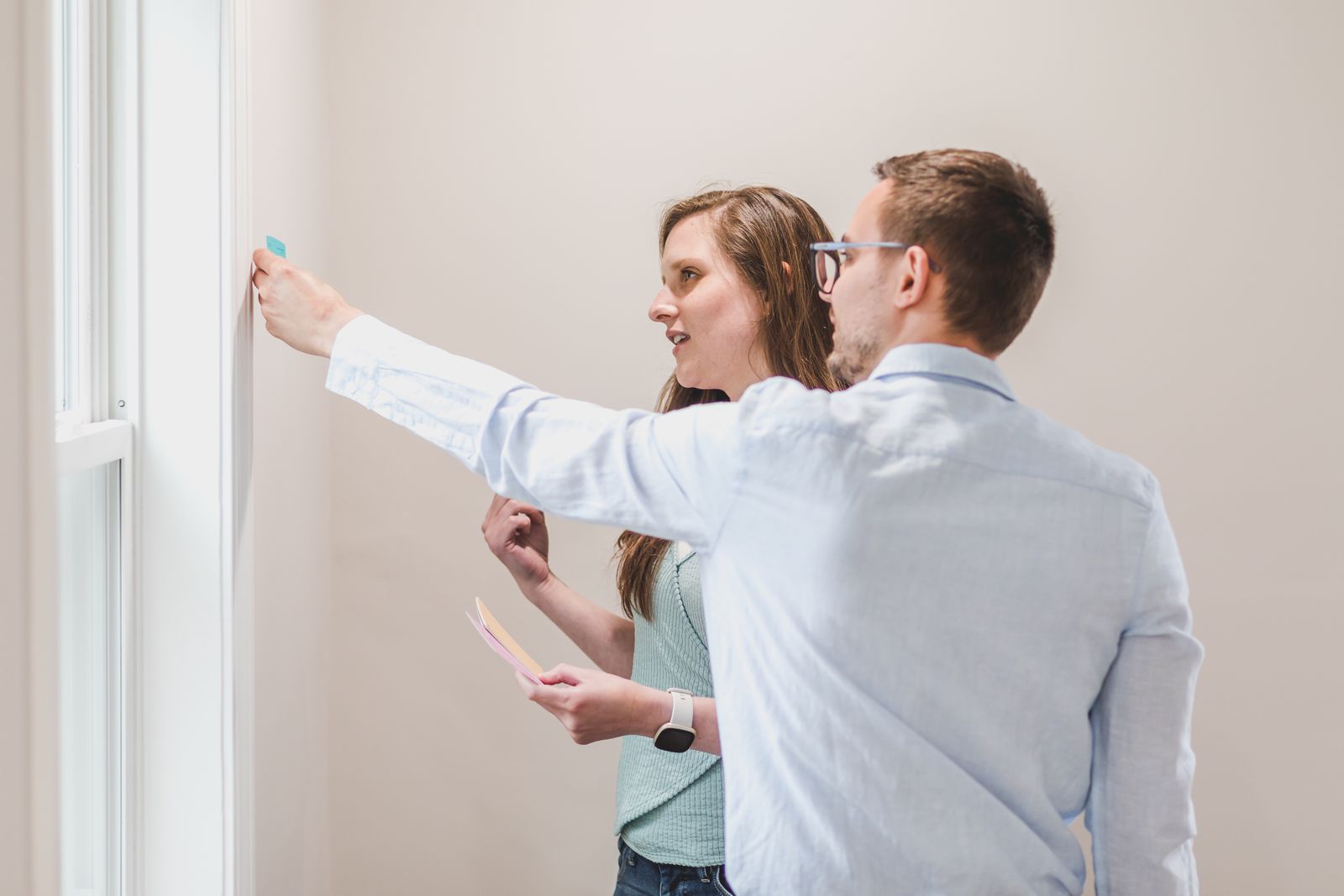 Product team brainstorming with sticky notes