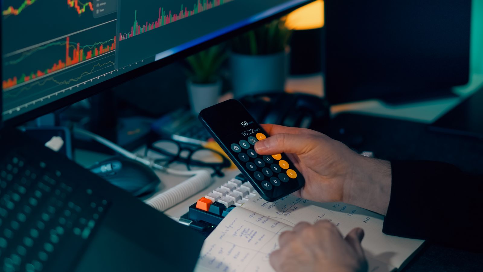 Business analyst reviewing financial charts